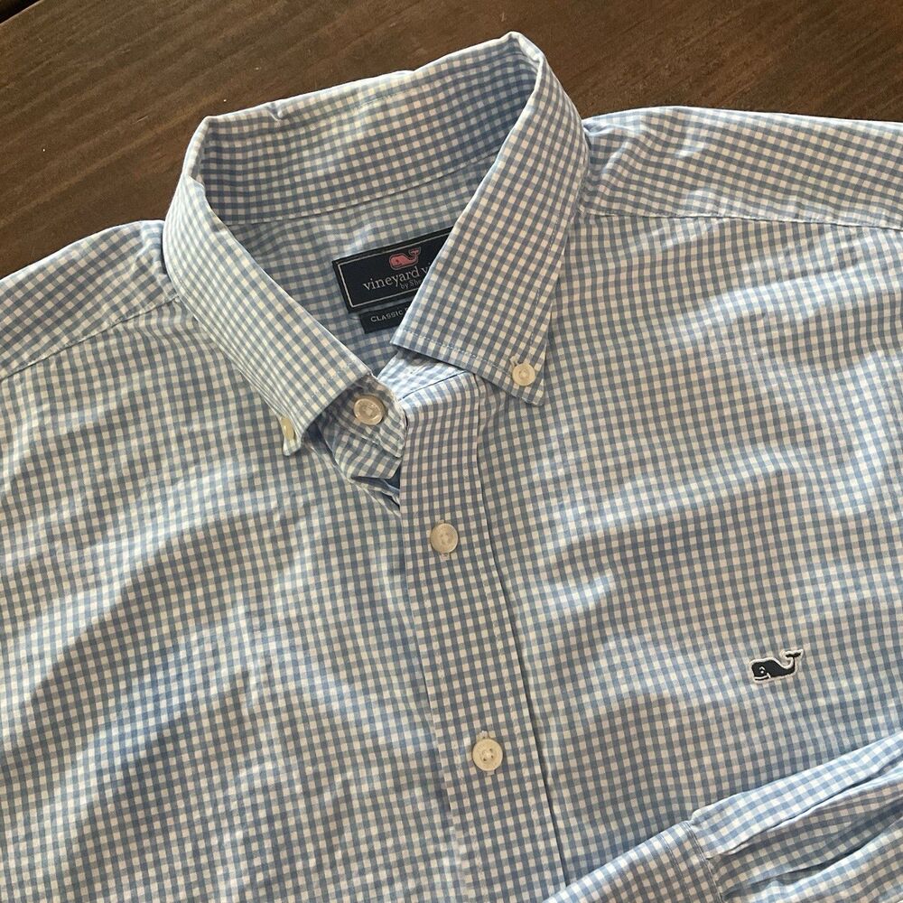 Vineyard Vines Shirt Mens XL Blue Check Long Sleeve Button Down Classic Fit